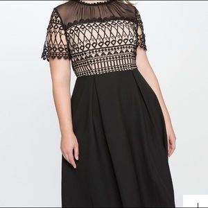 Eloquii Black and Cream Geometric Lace Midi Dress